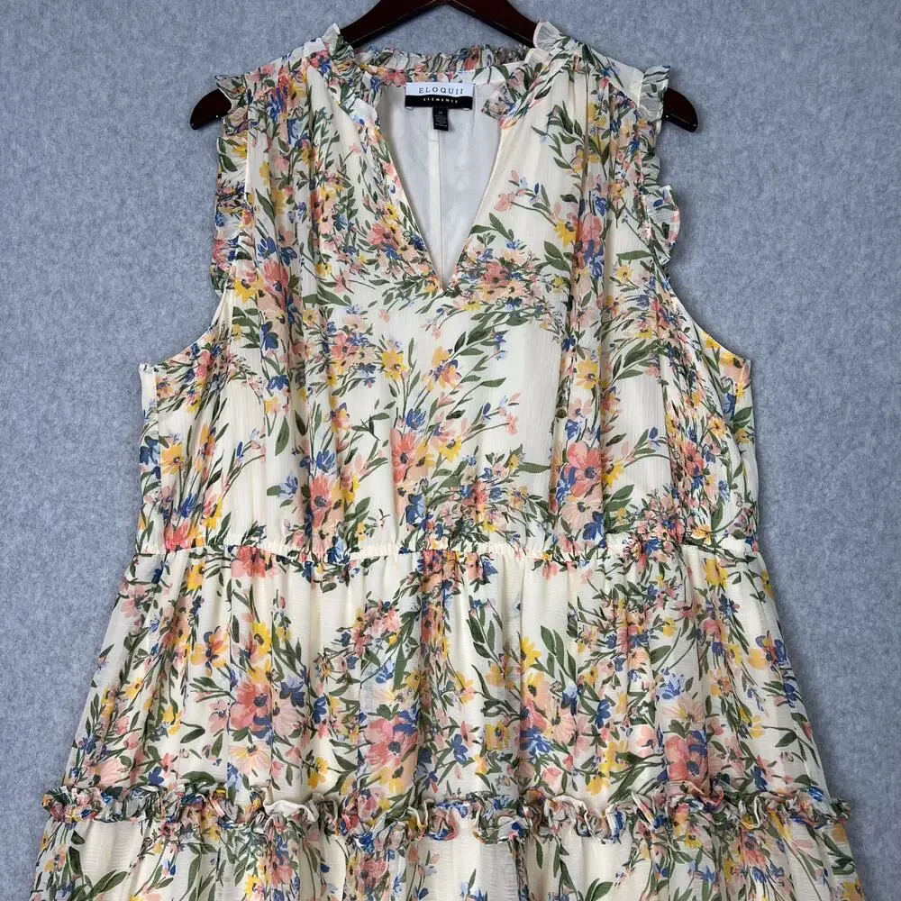 Eloquii Elements Floral Sleeveless Ruffle Trim Tiered Maxi Dress Size 20 - Picture 3 of 8